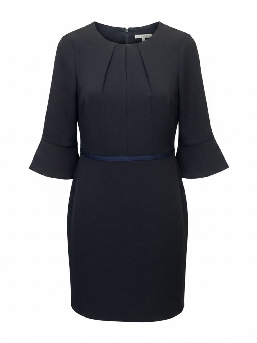 Draper James Navy Blue Bell Sleeve Sheath Dress Size 8 Pleated Neckline